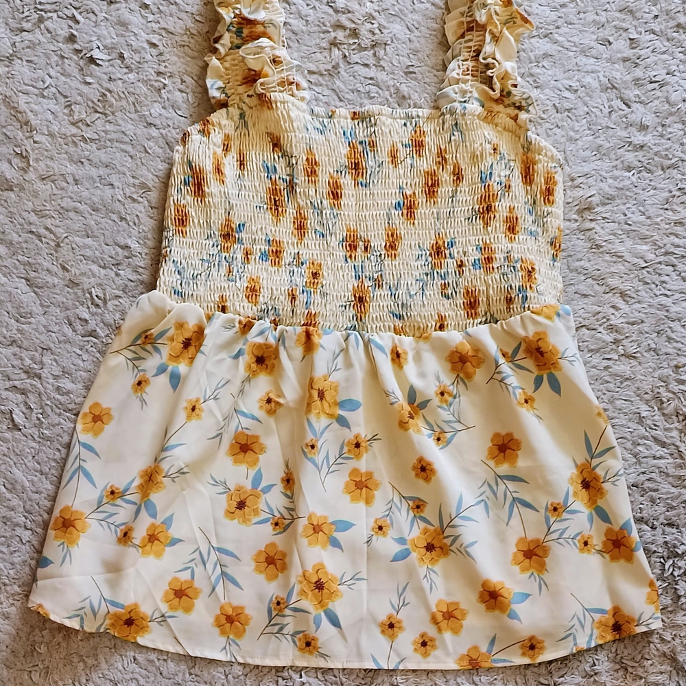 SHEIN Cream and Yellow Floral Ruffle Top